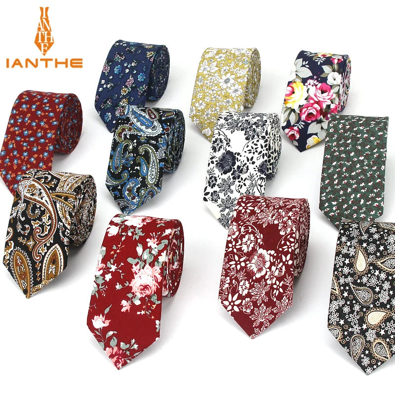 Cravate décontractée en coton pour homme, 6 cm, motif feuilles, imprimé oiseaux, style classique, idéal pour un mariage ou une soirée