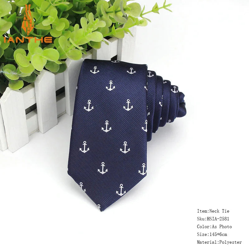 Cravates de luxe pour hommes, motif ancre tissé, pour hommes, cravates fines, cravate fine en polyester jacquard, cravates de mariage Corbata Gravata