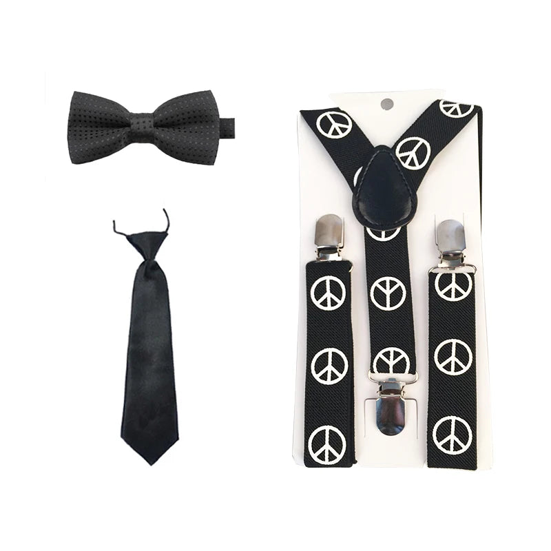 Fashion 3PCS School Boys girls Children Kids brace elastic Suspenders for shirt suspensorio Tie Bowties butterfly Set TR0001