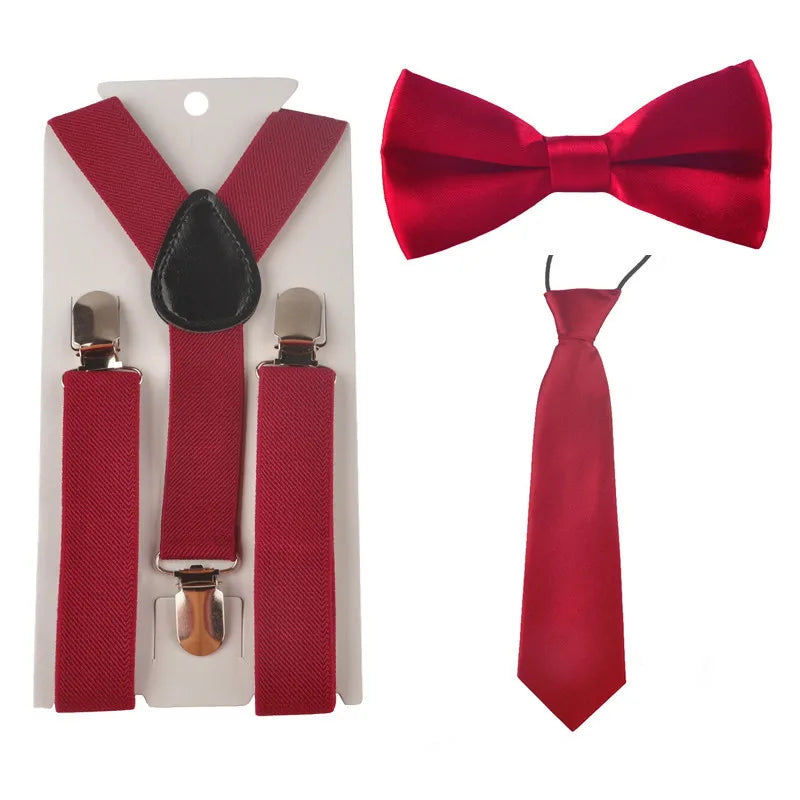 Fashion 3PCS School Boys girls Children Kids brace elastic Suspenders for shirt suspensorio Tie Bowties butterfly Set TR0001