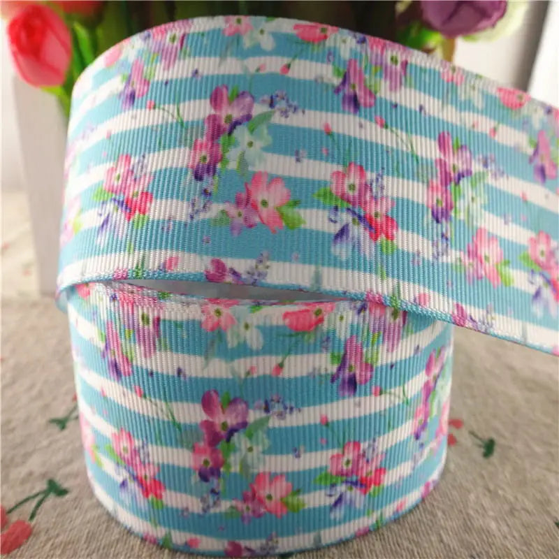 1" 25mm/1-1/2" 38mm 5 Yards Flowers Printed Grosgrain Ribbons DIY 100% Polyester Hair Bows Handmade Grosgrain Ribbons 18091905