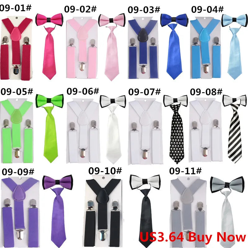 Fashion 3PCS School Boys girls Children Kids brace elastic Suspenders for shirt suspensorio Tie Bowties butterfly Set TR0001