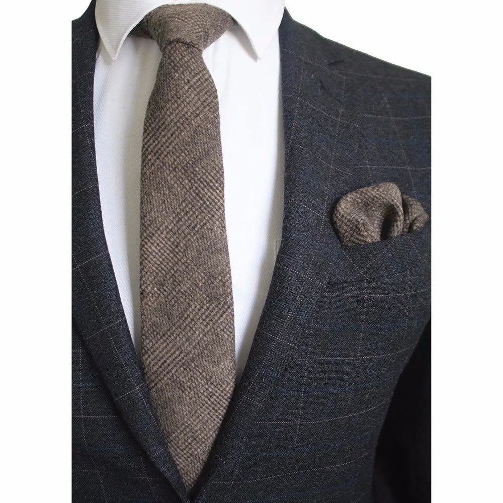 Cravate en laine Ricnais 8 cm, motif écossais solide, pour homme, ensemble cravate et mouchoir en cachemire de qualité, idéal pour une fête de mariage