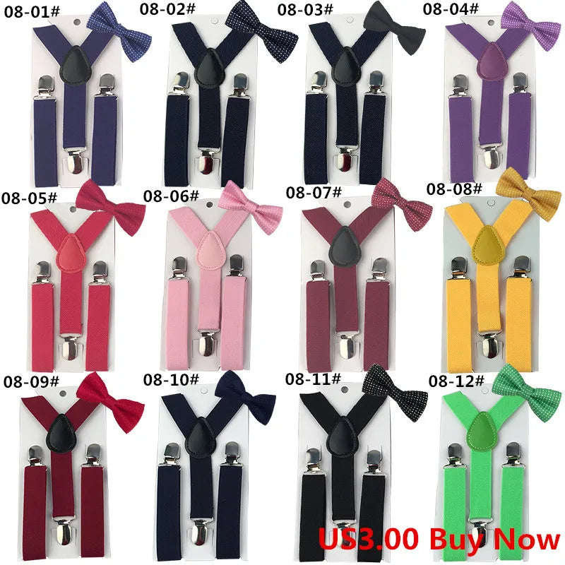 Fashion 3PCS School Boys girls Children Kids brace elastic Suspenders for shirt suspensorio Tie Bowties butterfly Set TR0001