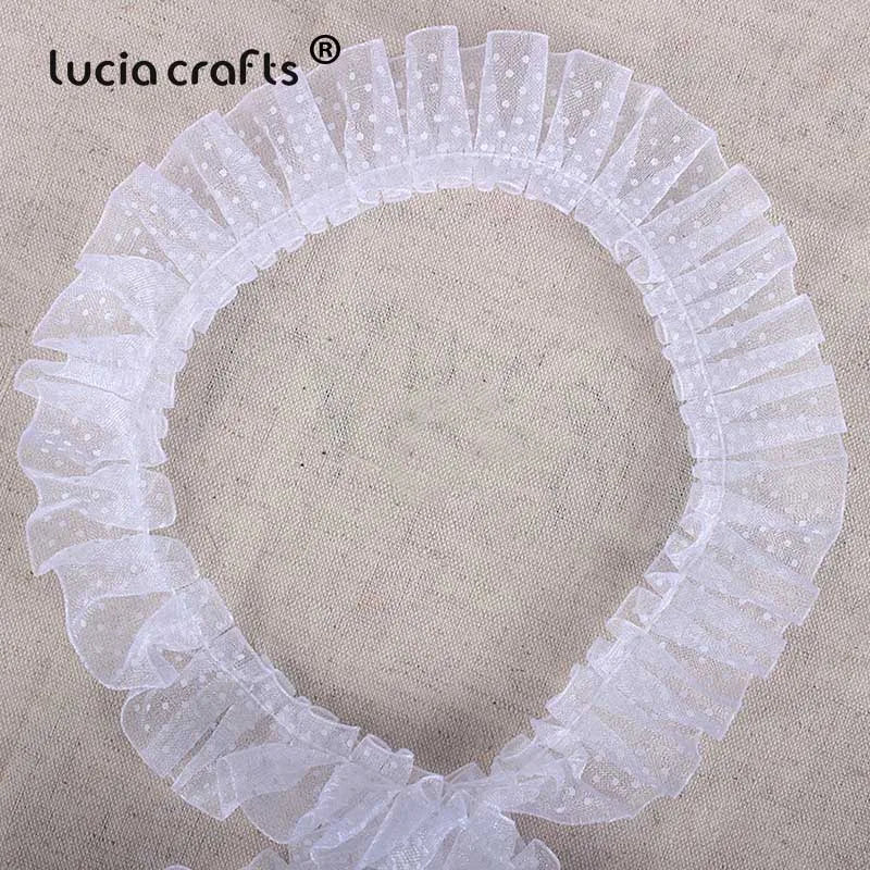 Lucia Crafts 5yards Trim Fold Lace Ribbons Dot Lace For Handmade Dress Garment Sewing Accessories R0406