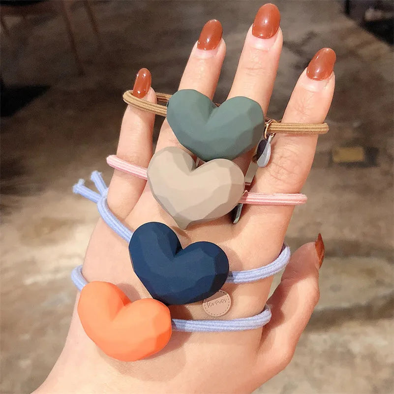 Girls Cute Heart Elastic Hair Bands Korean Hair Ties Hair Bow Scrunchies Rubber Ponytail Holder Women Hair Accessories