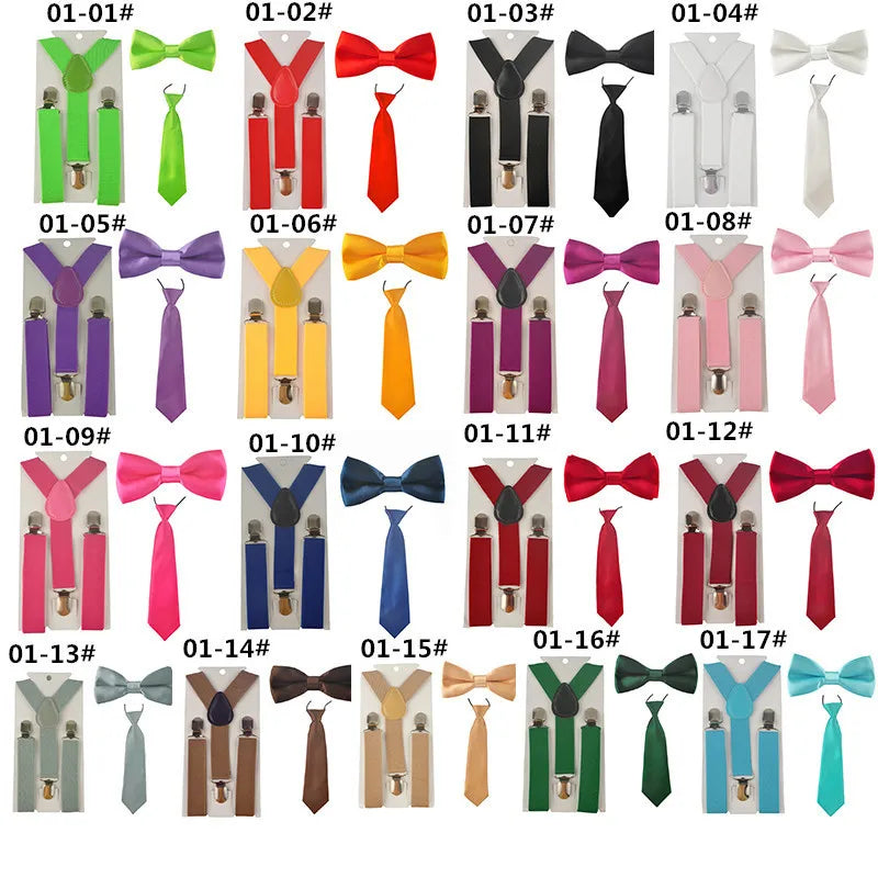 Fashion 3PCS School Boys girls Children Kids brace elastic Suspenders for shirt suspensorio Tie Bowties butterfly Set TR0001