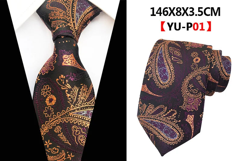 Corbatas de seda tejidas en jacquard con diseño de cachemira a cuadros para hombre, corbatas de 8 cm a rayas para trajes de negocios, bodas y fiestas.