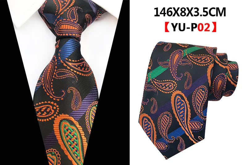 Corbatas de seda tejidas en jacquard con diseño de cachemira a cuadros para hombre, corbatas de 8 cm a rayas para trajes de negocios, bodas y fiestas.