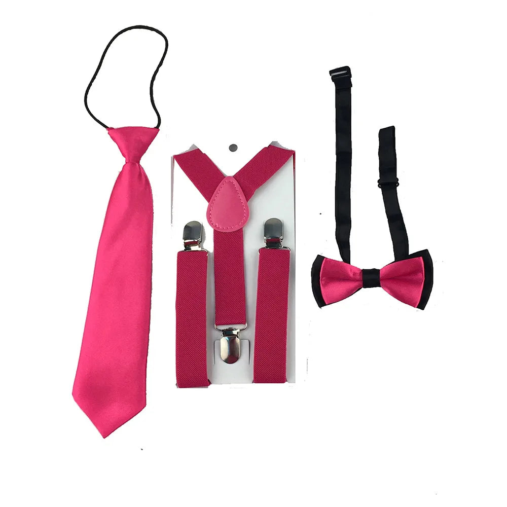 Fashion 3PCS School Boys girls Children Kids brace elastic Suspenders for shirt suspensorio Tie Bowties butterfly Set TR0001