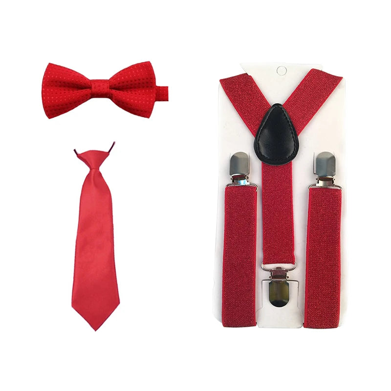 Fashion 3PCS School Boys girls Children Kids brace elastic Suspenders for shirt suspensorio Tie Bowties butterfly Set TR0001