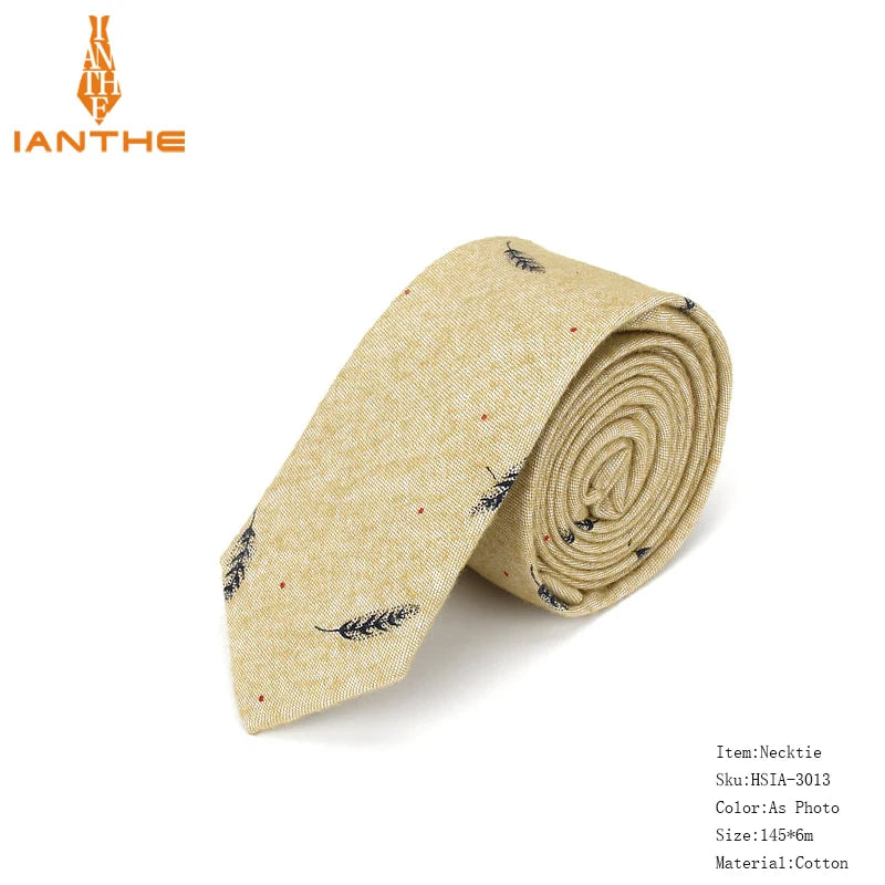 Cravate décontractée en coton pour homme, 6 cm, motif feuilles, imprimé oiseaux, style classique, idéal pour un mariage ou une soirée
