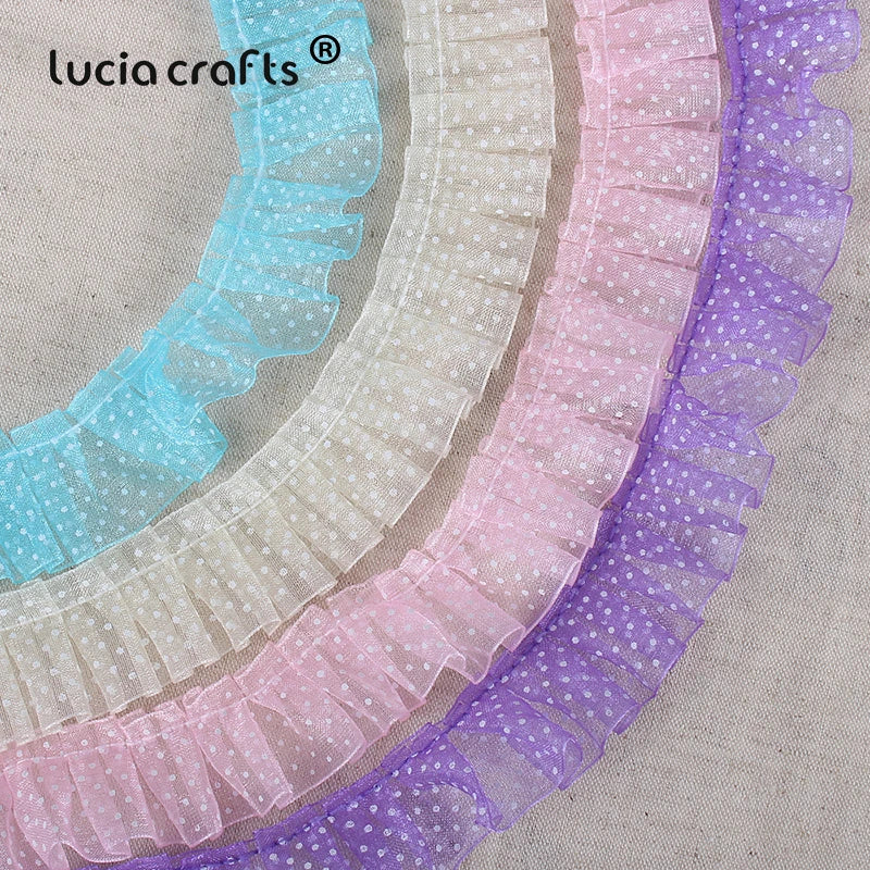 Lucia Crafts 5yards Trim Fold Lace Ribbons Dot Lace For Handmade Dress Garment Sewing Accessories R0406
