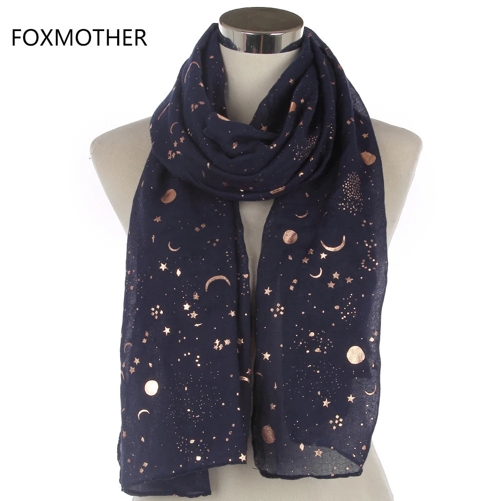 Foulard tendance FOXMOTHER 2021, motif étoile, lune, feuille d'or, pour femme, cadeau de Noël