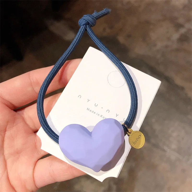 Girls Cute Heart Elastic Hair Bands Korean Hair Ties Hair Bow Scrunchies Rubber Ponytail Holder Women Hair Accessories