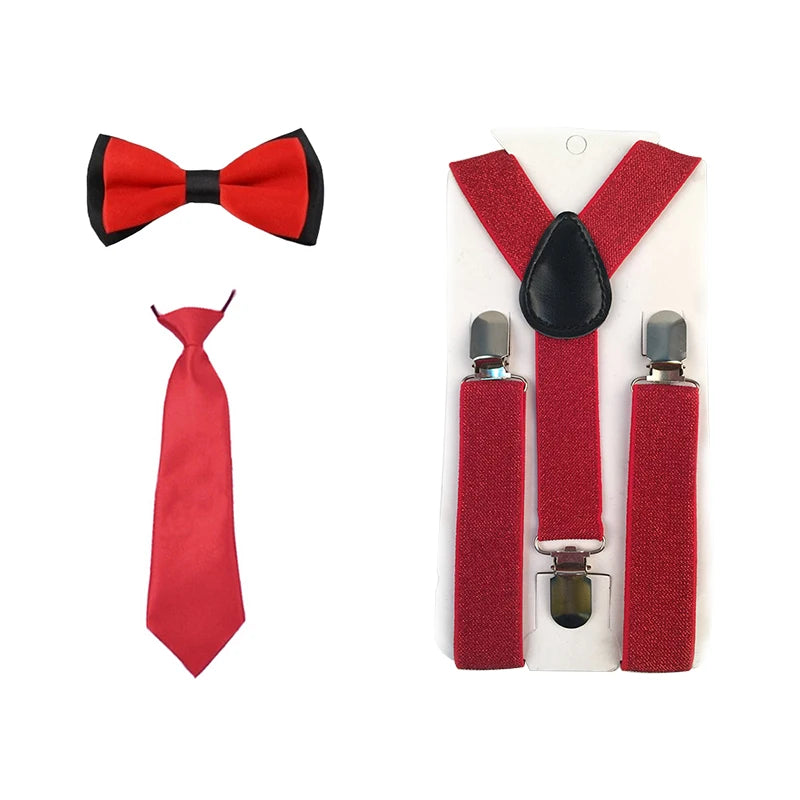Fashion 3PCS School Boys girls Children Kids brace elastic Suspenders for shirt suspensorio Tie Bowties butterfly Set TR0001