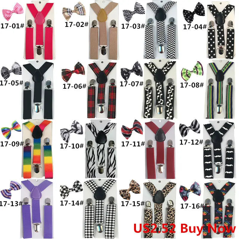 Fashion 3PCS School Boys girls Children Kids brace elastic Suspenders for shirt suspensorio Tie Bowties butterfly Set TR0001