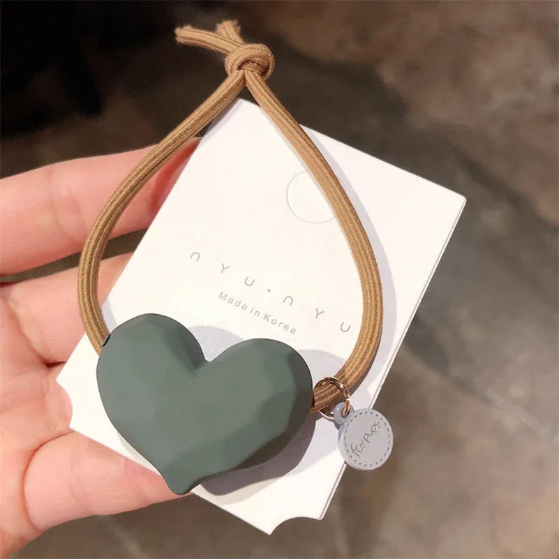 Girls Cute Heart Elastic Hair Bands Korean Hair Ties Hair Bow Scrunchies Rubber Ponytail Holder Women Hair Accessories