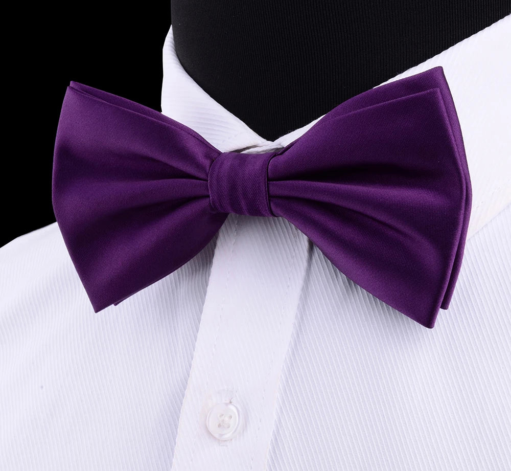 GUSLESON Nœud papillon pré-noué en soie solide pour homme Violet Noir Jaune Nœud papillon double pli Imperméable Mariage Affaires Nœud papillon