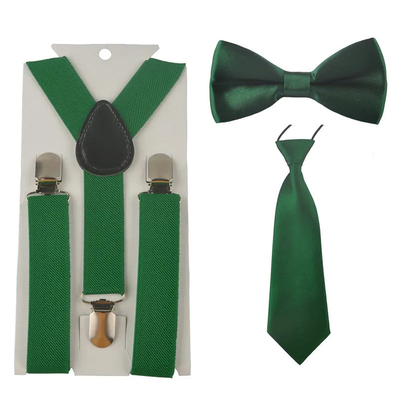 Fashion 3PCS School Boys girls Children Kids brace elastic Suspenders for shirt suspensorio Tie Bowties butterfly Set TR0001