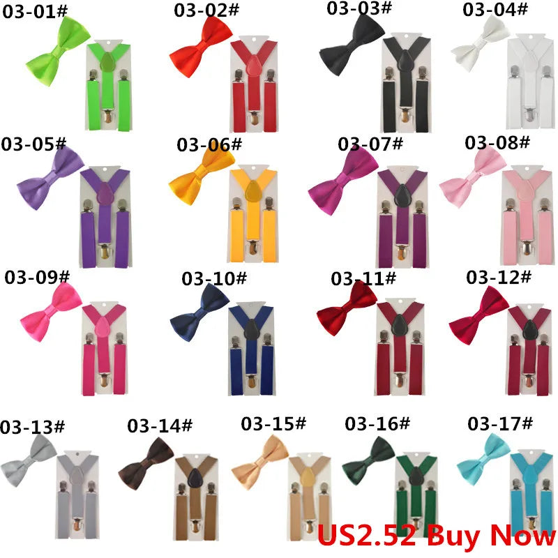 Fashion 3PCS School Boys girls Children Kids brace elastic Suspenders for shirt suspensorio Tie Bowties butterfly Set TR0001