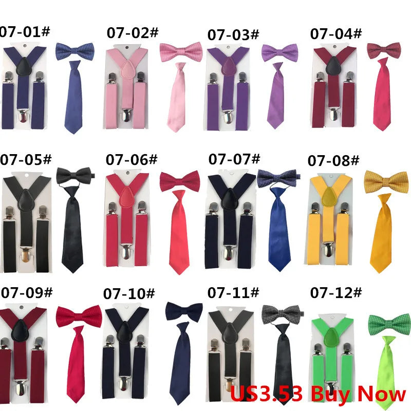 Fashion 3PCS School Boys girls Children Kids brace elastic Suspenders for shirt suspensorio Tie Bowties butterfly Set TR0001