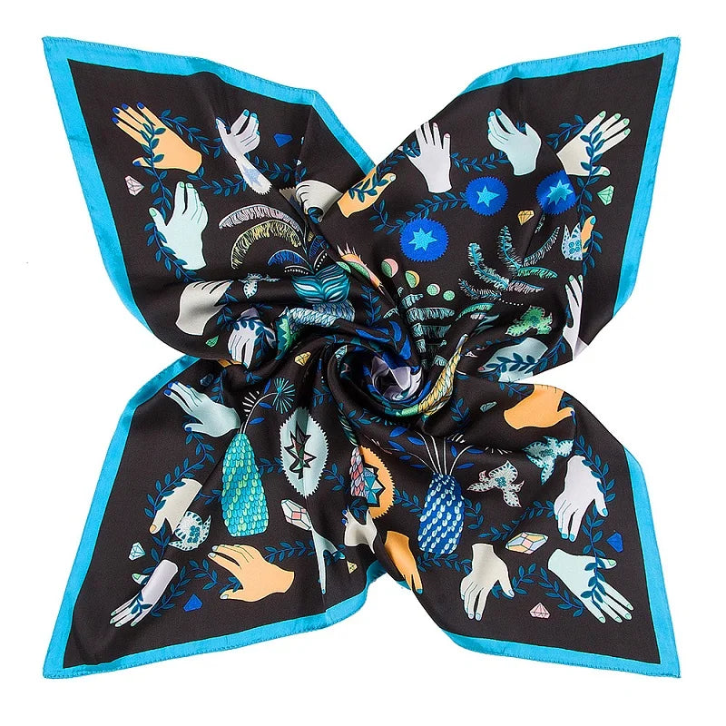 POBING Seidenschal für Damen, Monsteraugen-Print, Seidenfoulard, Halstuch, kleines Bandana, quadratische Schals, Damen-Accessoires, 60 x 60 cm