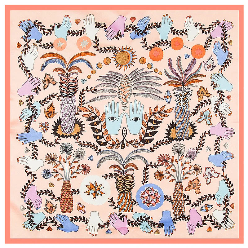 POBING Seidenschal für Damen, Monsteraugen-Print, Seidenfoulard, Halstuch, kleines Bandana, quadratische Schals, Damen-Accessoires, 60 x 60 cm