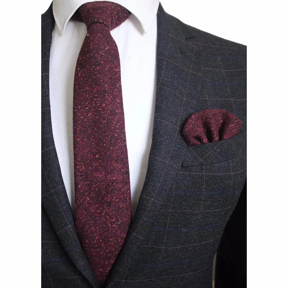 Cravate en laine Ricnais 8 cm, motif écossais solide, pour homme, ensemble cravate et mouchoir en cachemire de qualité, idéal pour une fête de mariage