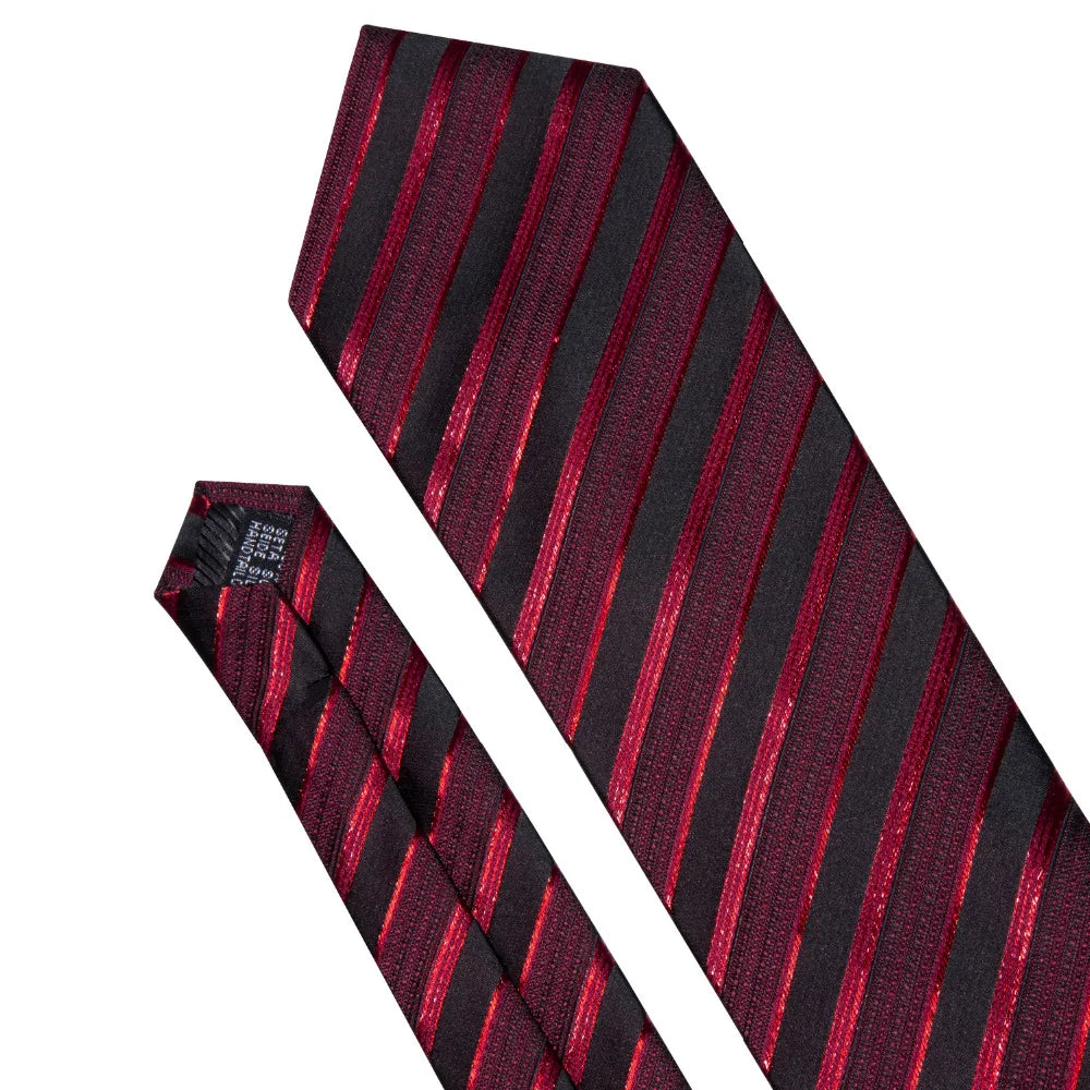 Cravate de luxe pour homme, ensemble de boutons de manchette et mouchoir en soie à rayures rouges, style business, Barry.Wang, accessoire tendance pour mariage, fête, décontracté