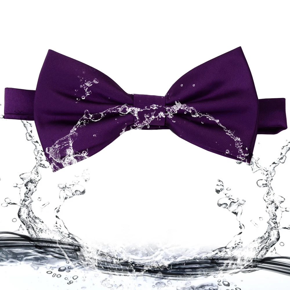 GUSLESON Nœud papillon pré-noué en soie solide pour homme Violet Noir Jaune Nœud papillon double pli Imperméable Mariage Affaires Nœud papillon