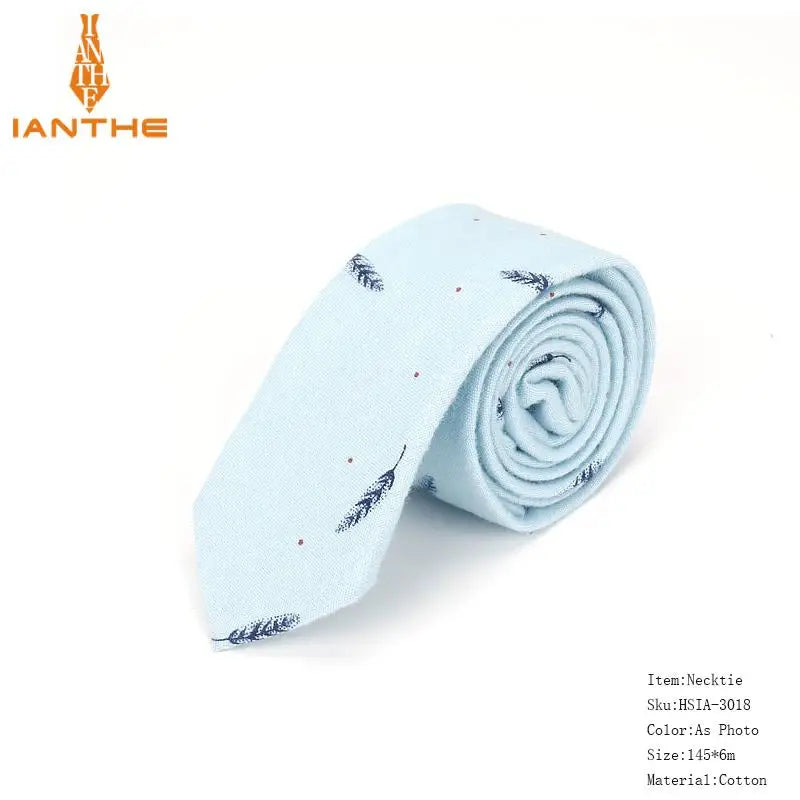 Cravate décontractée en coton pour homme, 6 cm, motif feuilles, imprimé oiseaux, style classique, idéal pour un mariage ou une soirée