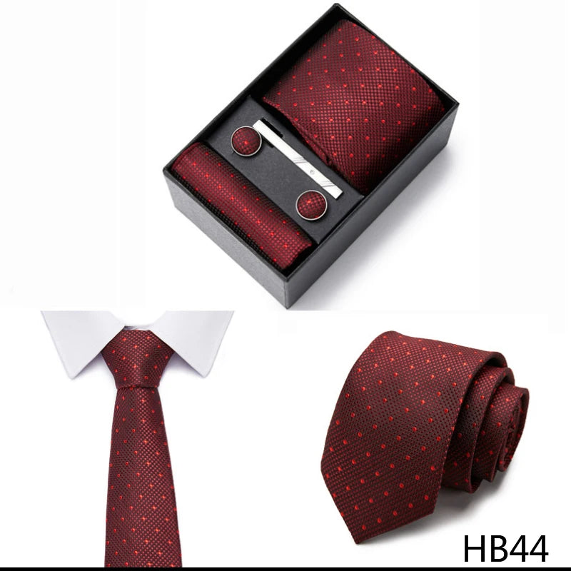 2023 New Style Wedding Gift Tie Pocket Squares Set Necktie Box Men Solid Black Suit Accessories Fit Wedding