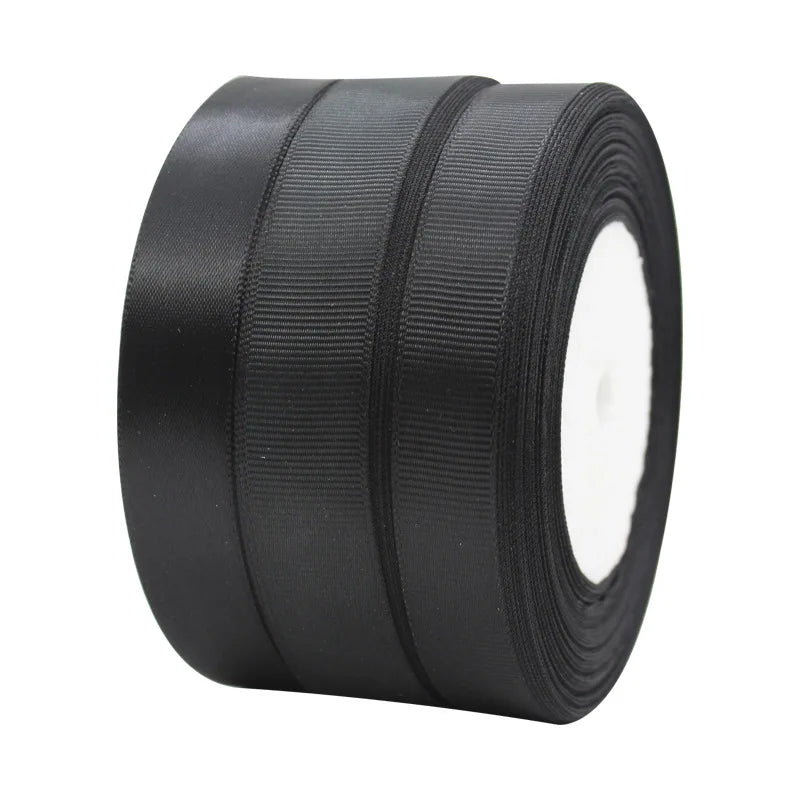 25Yards Black Satin Ribbons DIY Artificial Silk Roses Supplies Handicraft Sewing Accessories Material Gift Wrapping Ribbon