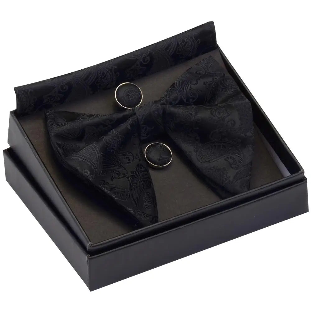 GUSLESON Ensemble de boutons de manchette et pochette pour homme, motif cachemire, bleu, rouge et jaune, avec boîte cadeau, cravate de mariage en soie pour homme