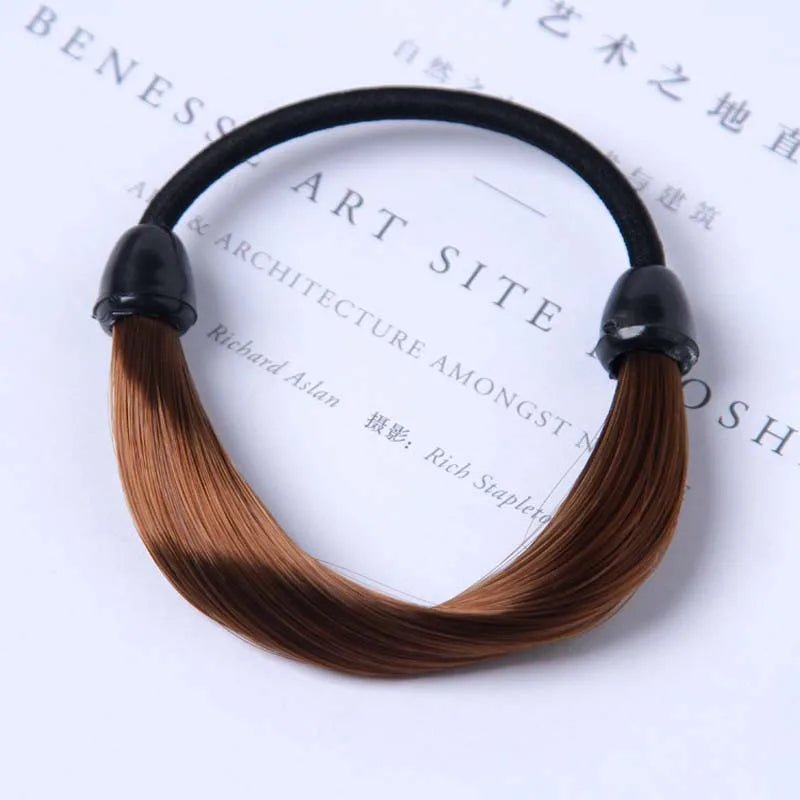 Rubber Band Made of Hair Simulation Wig Head Rope Fashion Wig Hair Rings Straight Hair Tie Ponytail High Elastic HairRope