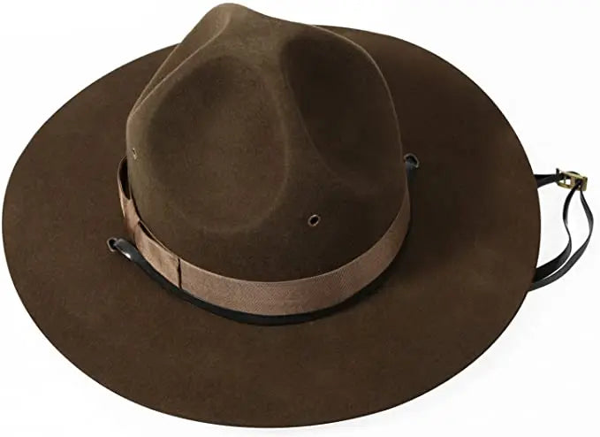 100% Wool Felt man women Military Campaign Hat Drill Sergeant Instructor Mountie Ranger Scout Hat with adjustable chin strip