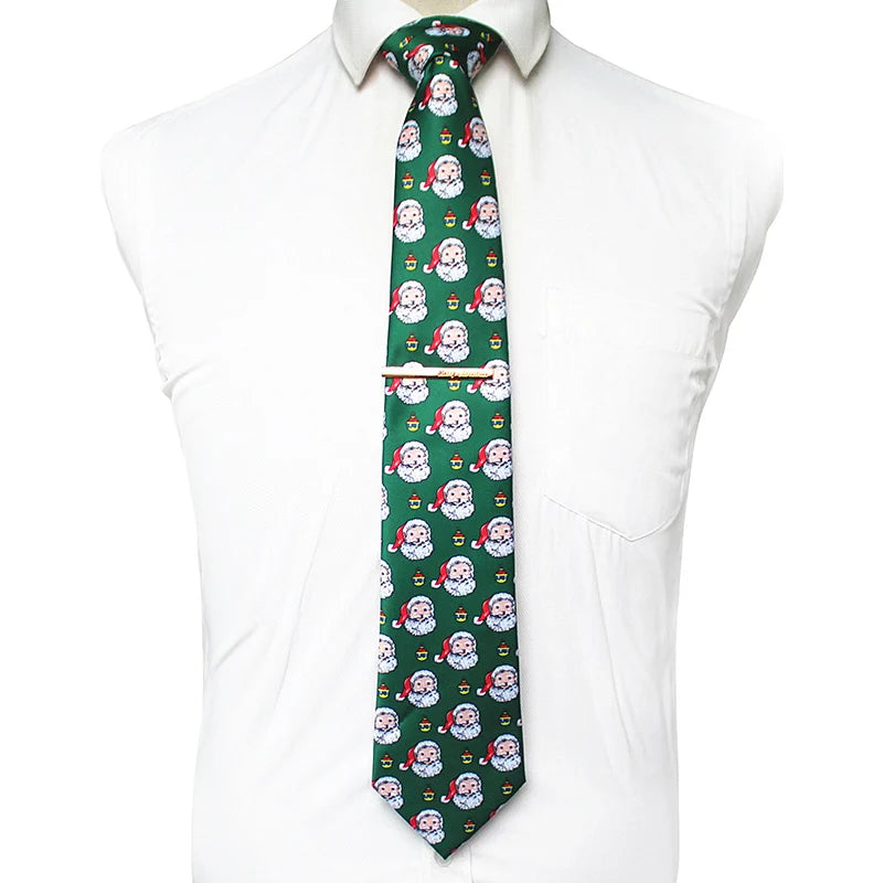 JEMYGINS Cravates de Noël pour hommes 9 cm en soie rouge de bonne qualité, ensemble de pinces à cravate imprimées pour fête, mariage, festival, cadeau