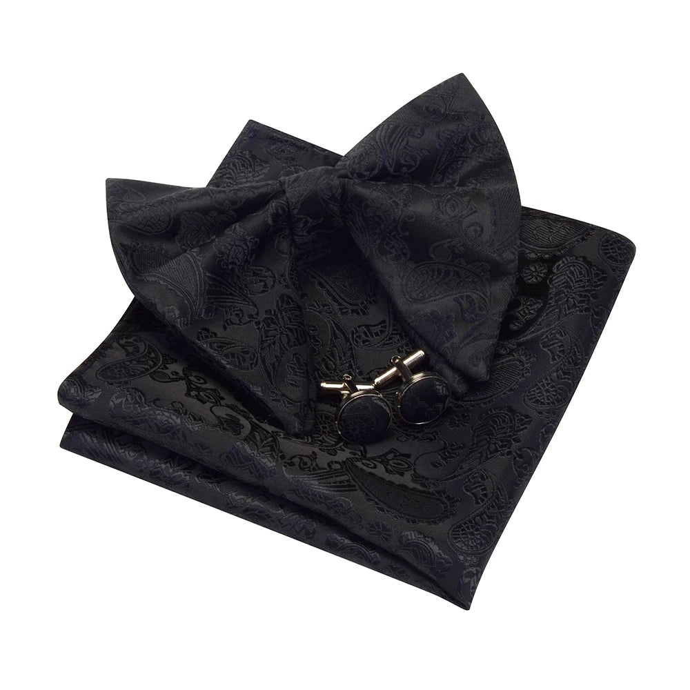 GUSLESON Ensemble de boutons de manchette et pochette pour homme, motif cachemire, bleu, rouge et jaune, avec boîte cadeau, cravate de mariage en soie pour homme