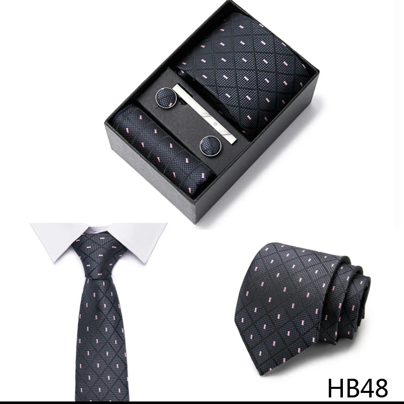 Gravatas For Men Luxury Tie Hanky Pocket Squares Cufflink Set Necktie Box Male Brown April Fool's Day