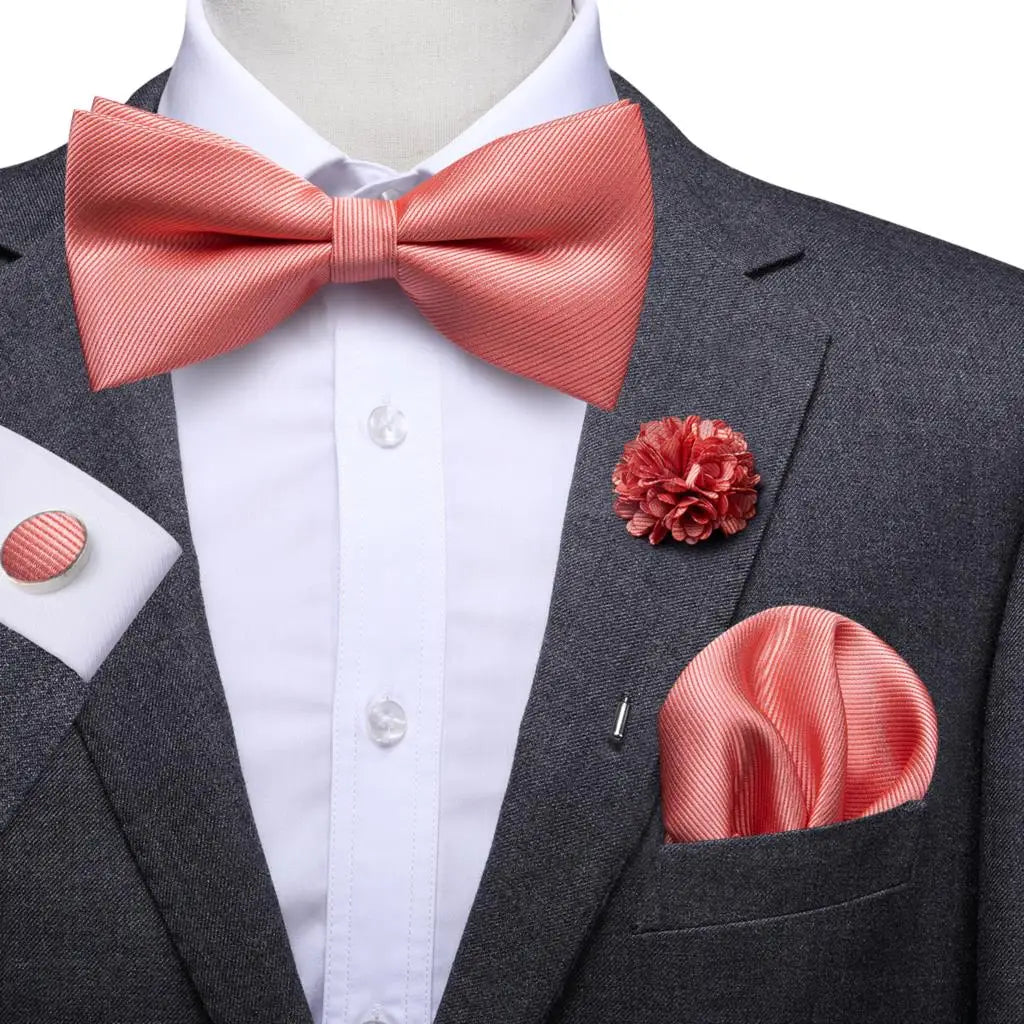 Hi-Tie Luxury Gold Silk Bow Ties for Men Fashion Men's Yellow Bowtie Handkerchief Cufflinks Brooch Set butterfly Wedding Set