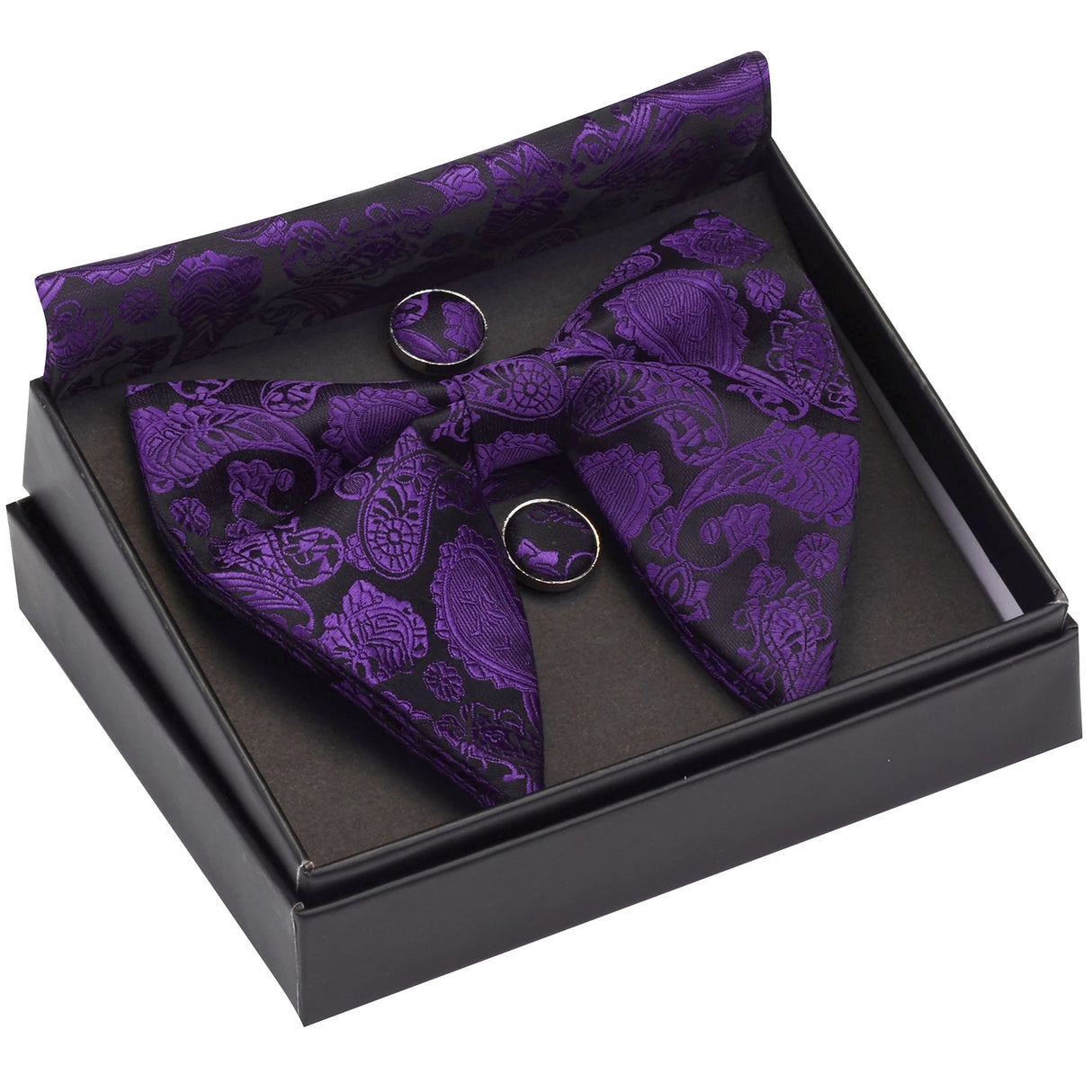 GUSLESON Ensemble de boutons de manchette et pochette pour homme, motif cachemire, bleu, rouge et jaune, avec boîte cadeau, cravate de mariage en soie pour homme