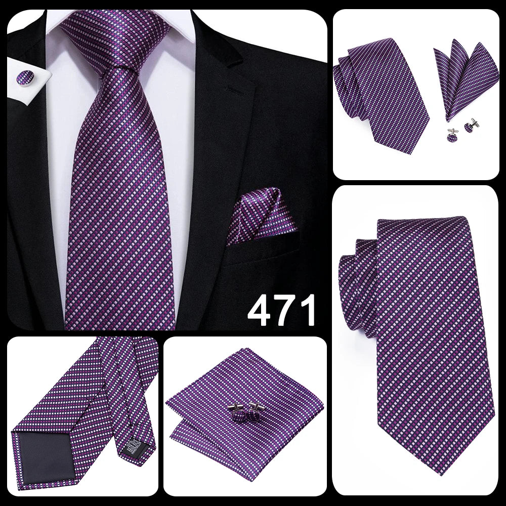Hi-Tie – Cravate de mariage en soie violette unie à motif cachemire pour homme, ensemble de qualité avec boutons de manchette et mouchoir, cadeau tendance, livraison directe