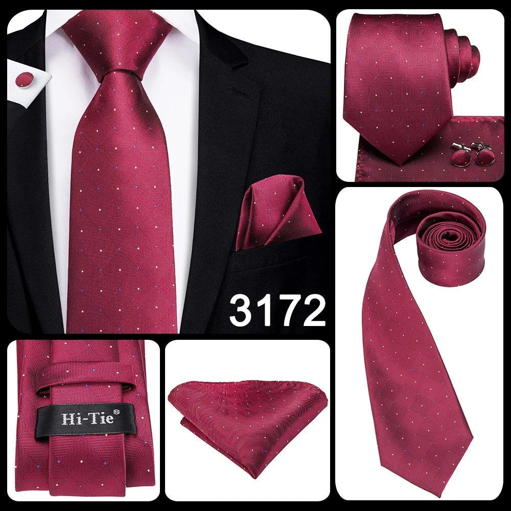 Hi-Tie Coffret cadeau cravate homme vin rouge bordeaux cachemire soie mariage cravate pour homme design tendance qualité mouchoir boutons de manchette livraison directe