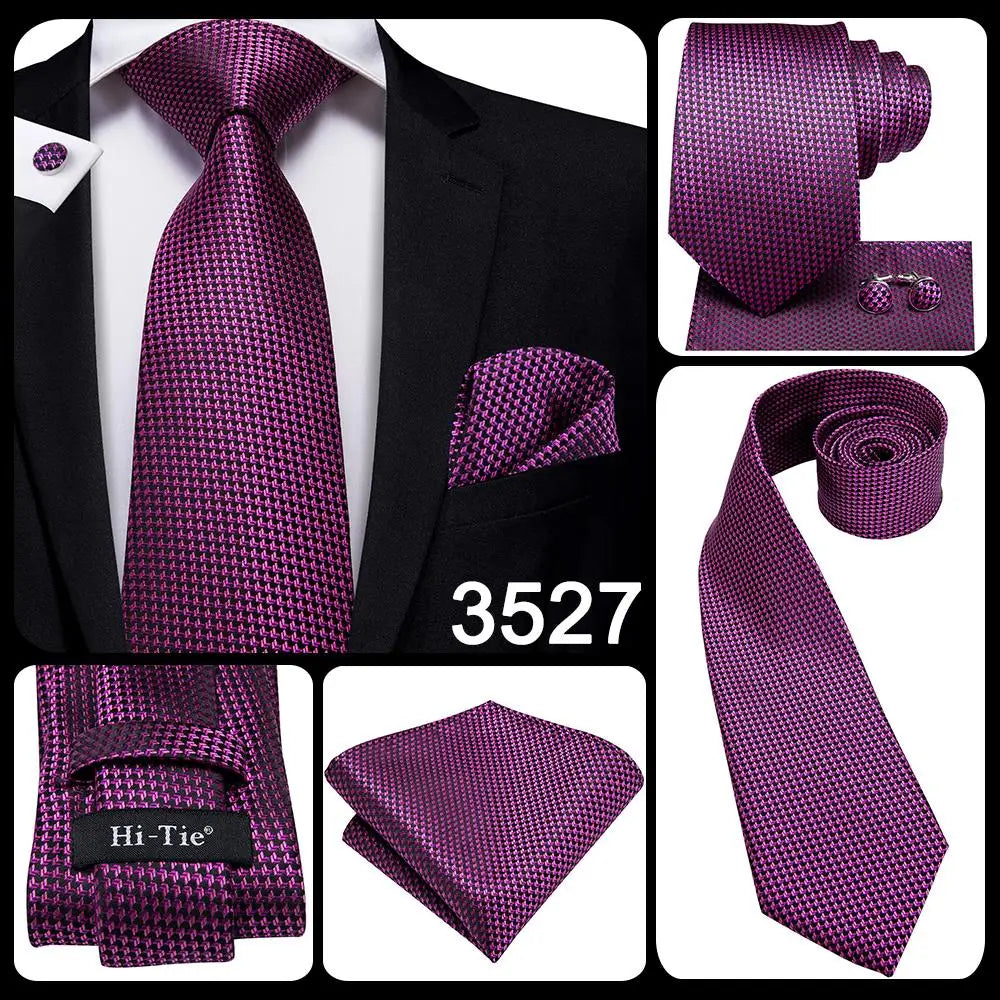 Hi-Tie – Cravate de mariage en soie violette unie à motif cachemire pour homme, ensemble de qualité avec boutons de manchette et mouchoir, cadeau tendance, livraison directe