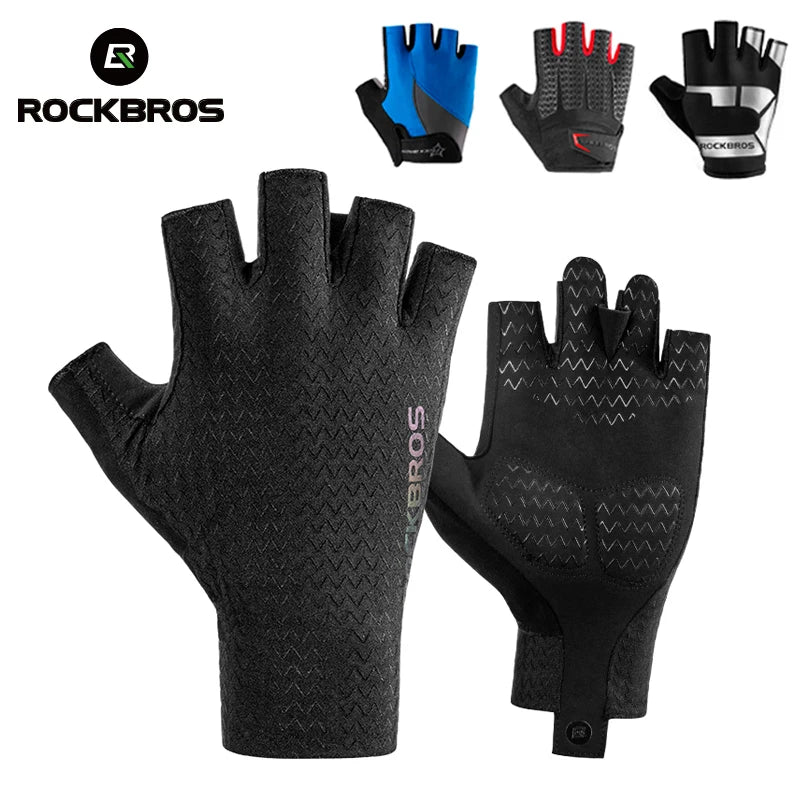 ROCKBROS Gants de cyclisme demi-doigts SBR Pad pour homme et femme, antidérapants, respirants et résistants aux chocs, pour l'été