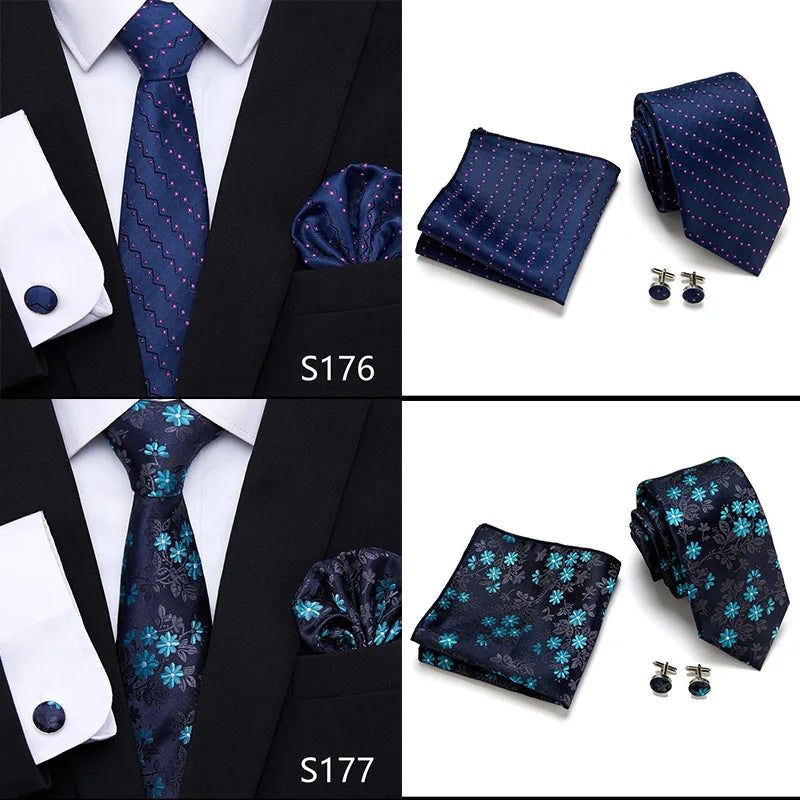 Newest style Green Tie For Men Holiday Present Tie Pocket Squares Set Necktie Striped Wedding Accessories Man
