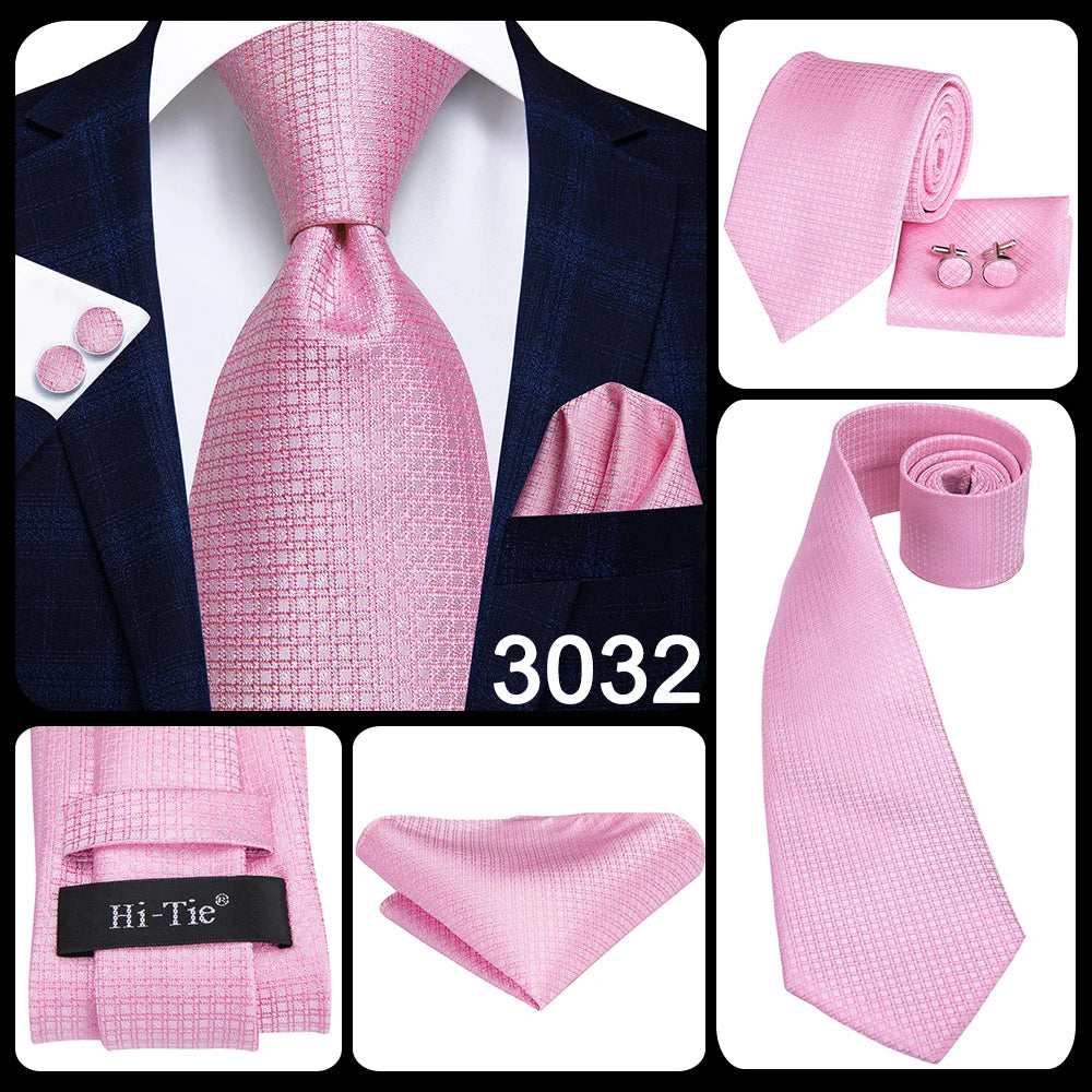 Hi-Tie 100% soie classique pour homme, cravate de mariage corail rose rouge pêche, pochette carrée, boutons de manchette, ensemble de cravates roses pour hommes, cravates cachemire unies