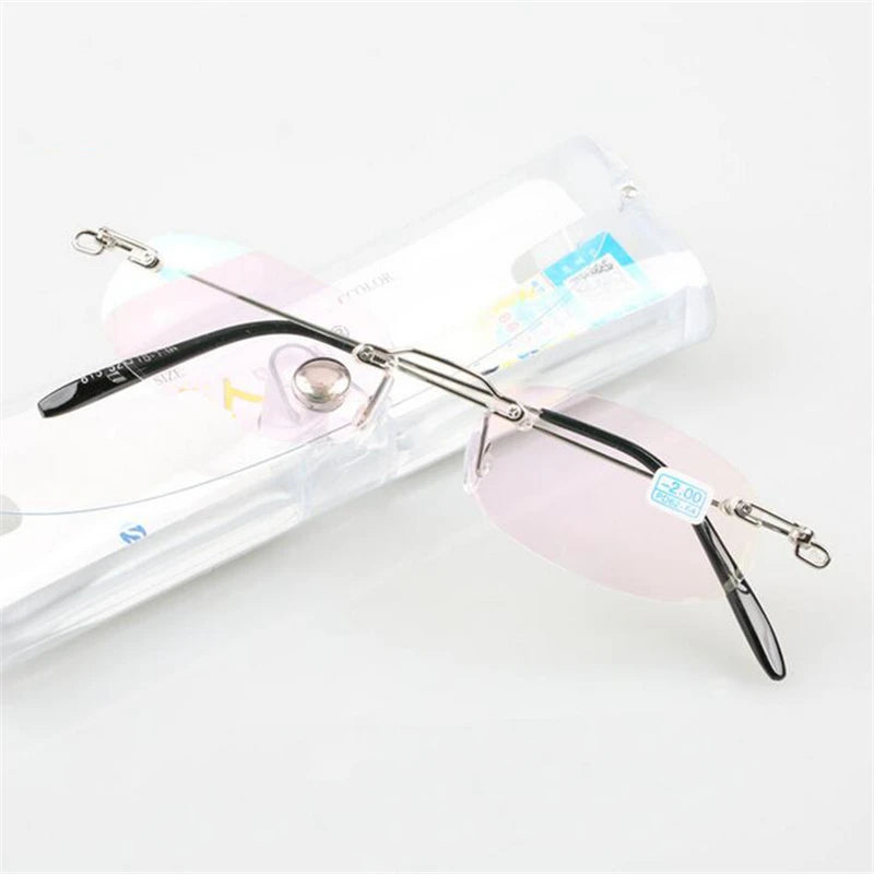 Frameless Nearsighted Glasses Finished Women Men Metal Leg Rimless Square Diopter Eyeglasses -1.0 -1.5 -2.0 -2.5 -3.0 -3.5 -4.0