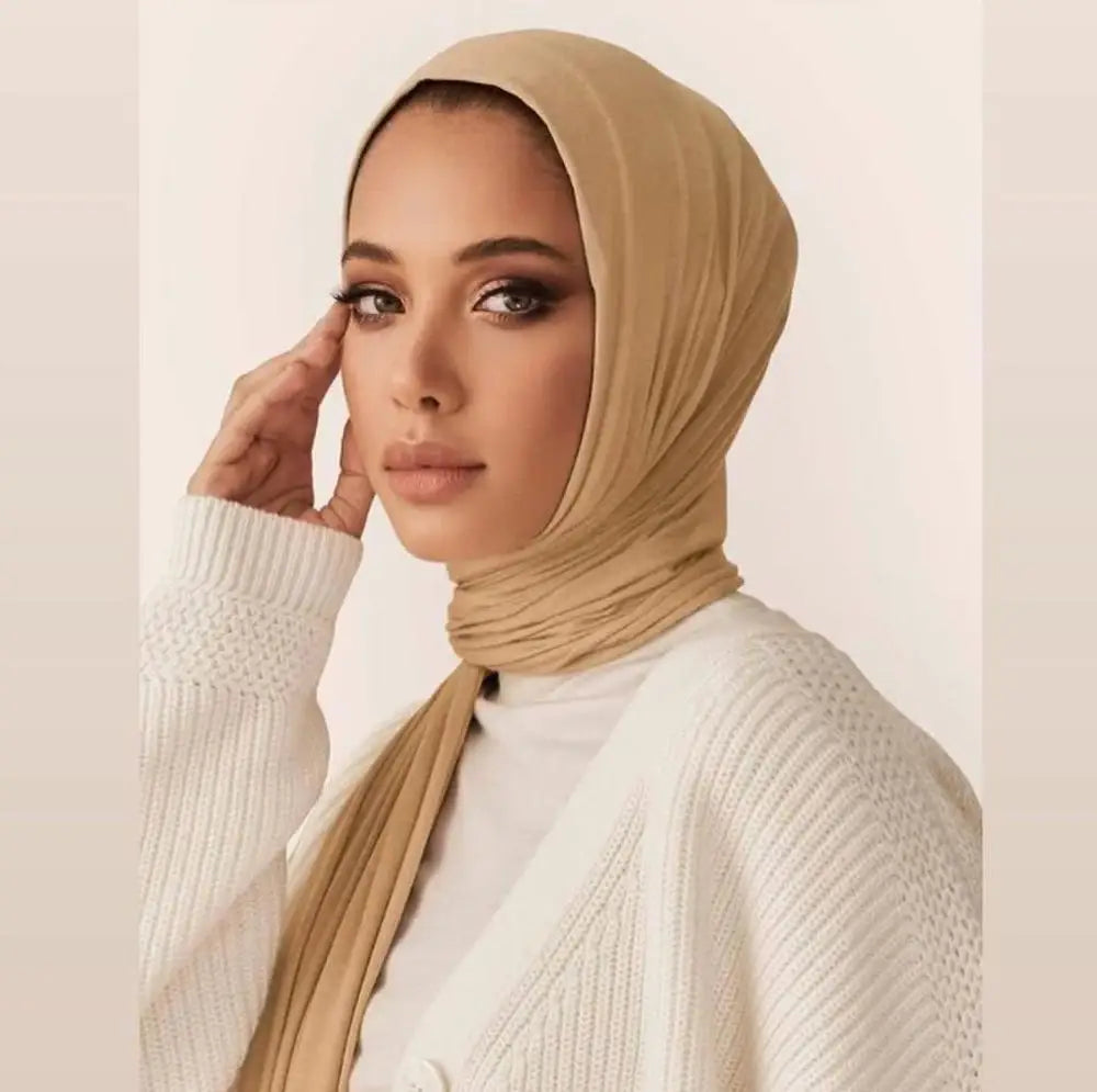 Hijab en jersey solide pour femmes, foulard en coton doux et long, foulard musulman à la mode, turban, bandeau pour femmes